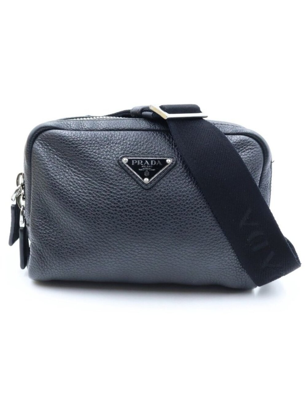 Prada Vitello Daino Leather Shoulder Bag Triangle Logo Black